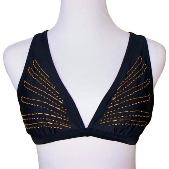 Xhilaration Beaded Black String Bikini Swim Top LARGE Swimwear Vacation Beach - Picture 1 of 9